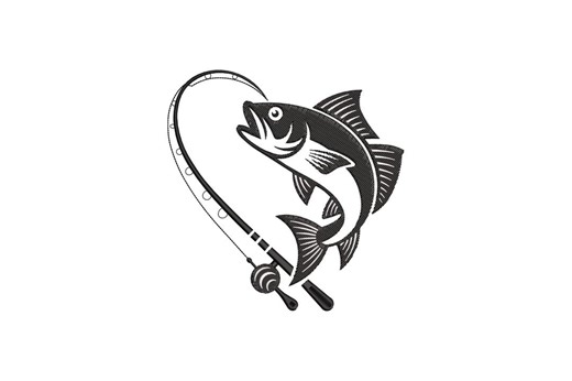 Bass Fish Machine Embroidery Design, Bass Fish Jumping With Rod Pattern, Fisherman Gift Embroidery File, Instant Download - Etsy