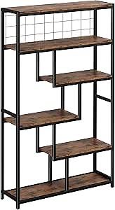 IRONCK Bookshelves 6 Tiers, Industrial Etagere Heavy Duty Shelves for Living Rooom, Office Storage Geomeric Display Boocase, Vintage Brown