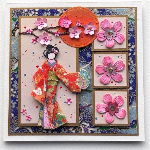 Origami Geisha Cherry Blossom Card, Handmade Japanese Style Birthday - Etsy
