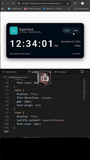 Live Digital Clock UI using HTML CSS JavaScript ⏰