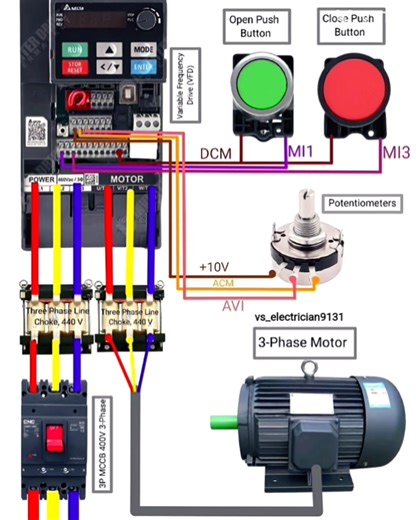 Delta VFD Variable Frequency Drive and 3phase motor control wiring diagram#VFD#wiring#iti#electrical