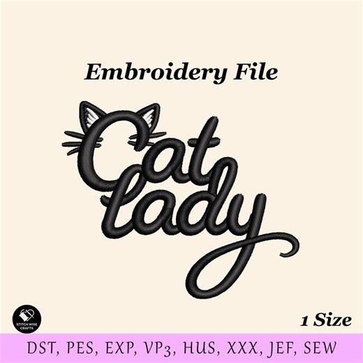 Cat Lady Embroidery Machine File for Hats, Cute Cat Ear Cap Design, Pet Lover Hat Embroidery Files, Custom Foam Trucker and Dad Hat PES DST - Etsy