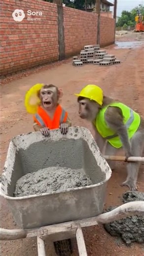Monkeys shoveling cement 🐒🧱🪣