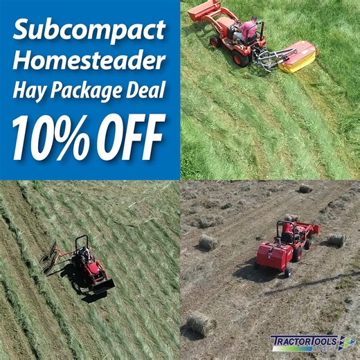 Yes! You can bale hay with your compact tractor! Learn more here: https://tractortoolsdirect.com/subcompact-homesteader-hay-package/ or give us a call at 260-BALE-HAY today! #smallfarmindependence #hayingindependence #tractortoolsdirect #baleyourownhay | Tractor Tools Direct