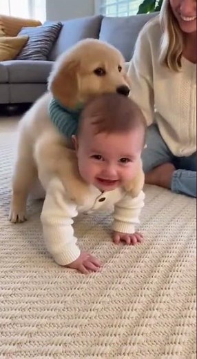 Golden Retriever Puppy Gives Baby The Cutest Piggyback Ride! 🐶👶