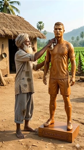 Legendary footballer Cristiano Ronaldo sculpture#viral#woodscraft#irfankhan#handmadereality