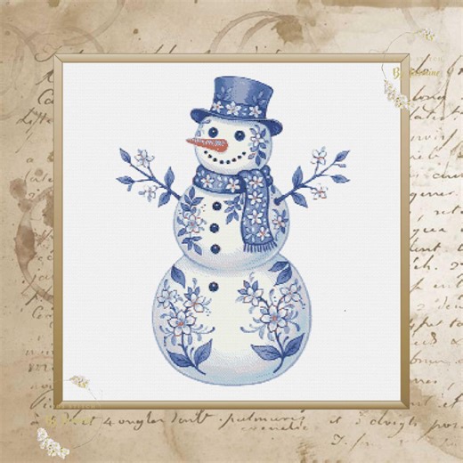 snowman folk art Cross Stitch pattern Embroidery