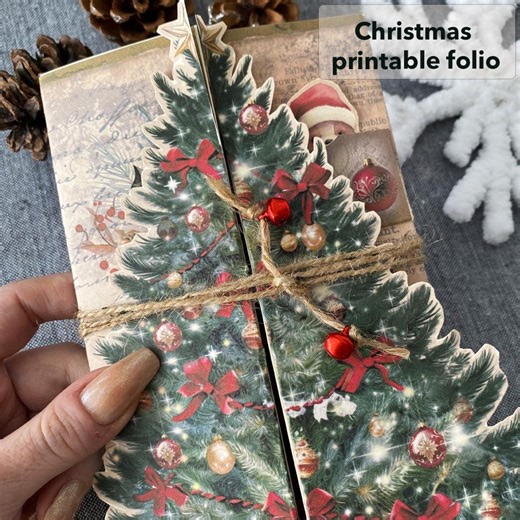 Christmas Junk Journal Printable Folio Ephemera Folding 3D Folio With Christmas Fussy Cuts Stickers, Shabby Chic Vintage,scrapbook Paper - Etsy