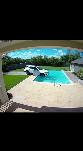 Porch Cam: Car Drives Straight Into Backyard Pool