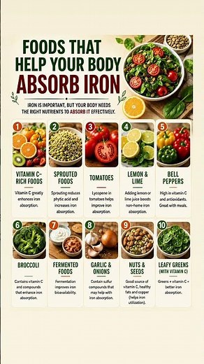 10 Foods That Help Your Body Absorb Iron 🩸🥬 #shortsfeed #shorts