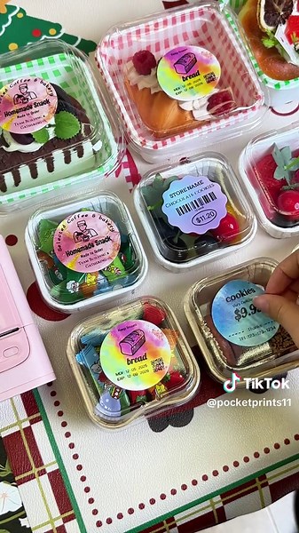 Printing my own bakery labels instead of ordering them 😭#inklessprinter #labelmaker #foodpackaging #fyp #bakerytiktok #homebaker #musthave #smallbusiness