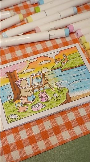 color with me bobbie goods postcard book 🎨🌅 satisfying coloring #bobbiegoods #colorwithme