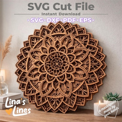 Layered Mandala SVG Cut File | 3d Wood Wall Art Template 13in (33cm) | Laser Cut Multilayer Design | Svg Dxf Pdf Eps - Etsy