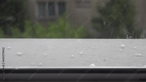 Raining Ice Storm, Torrential Hailstone Rain on Window, Inundation, Flooding, Rainfall, Natural Calamity Disaster Heavy Rainy Day