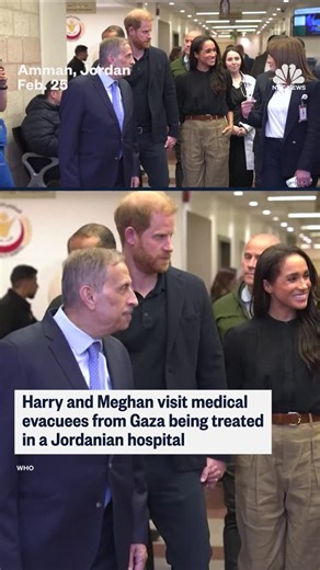 Prince Harry and Meghan Markle visit evacuees from Gaza that are being treated in an Jordanian hospital while working with the WHO. | NBC News