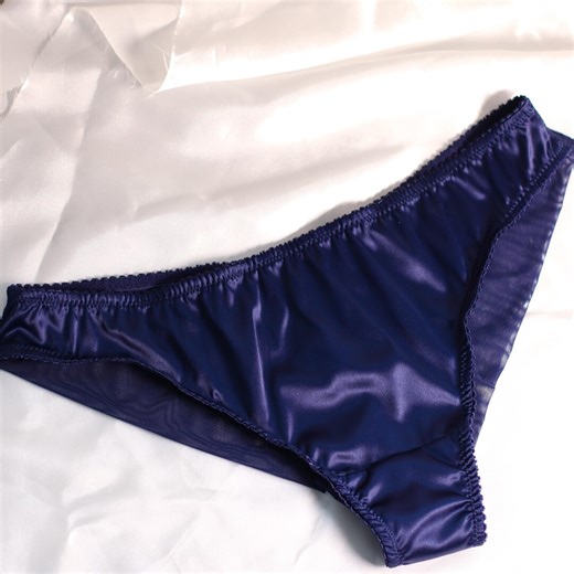 Navy Blue Satin Brazilian Panty, Ruffles Lingerie Sets, Soft Satin Top and High Waist Panty, Gift for Wife - Etsy