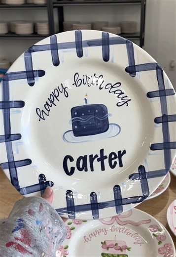 The kiln reveal never gets old 🤍 If you want a plate like this, orders open tomorrow at 12 PM CST. Link in bio! #birthdayplate #ceramictiktok #handpaintedceramics #potteryprocess #customplate