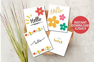 Happy Hello Cards, Spring, Summer, Hello Note Cards, Hello Tags, Just Because Cards, Hello, Greeting Cards - Etsy