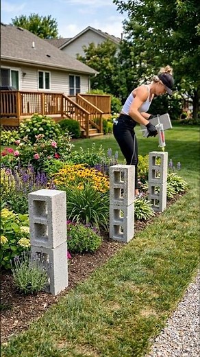 DIY Cinder Block & Timber Flower Bed Fence | Satisfying Stop Motion Backyard Makeover #diy