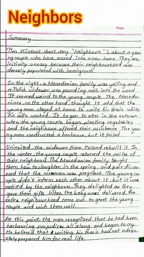 Neighbours Summary || Class 12 English Literature Section || Short Story ||By- Tim Winton