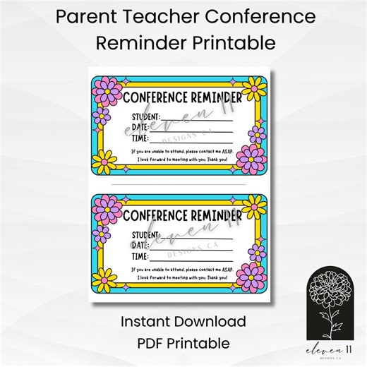 Retro Flower Conference Reminder Notes | Groovy Classroom Printable | Parent-teacher Conference Slips (PDF Printable) - Etsy