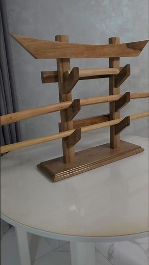 Premium wooden sword stand in Japanese style on the platform - 3 layers (Walnut)