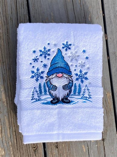 Winter Gnome Hand Towel – 18x30 White Cotton Hand Towel, Embroidered Snowflake Gnome, Festive Kitchen or Bathroom Towel - Etsy