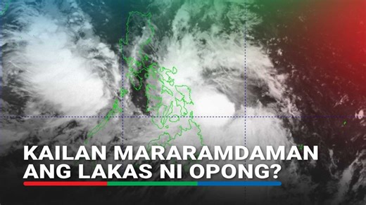Weather update (September 25, 11AM): At 10 a.m. Thursday, Severe Tropical Storm Opong was located 335 km east of Guiuan, Eastern Samar. It packs winds of 110 kph with gustiness up to 135 kph and is moving west northwestward at 20 kph. Wind signal no. 2 is up over: Camarines Norte Camarines Sur Catanduanes Albay Sorsogon northern Masbate with Ticao and Burias Island Northern Samar northern and central Eastern Samar northern and central Samar northern Biliran Metro Manila and more than 40 other ar