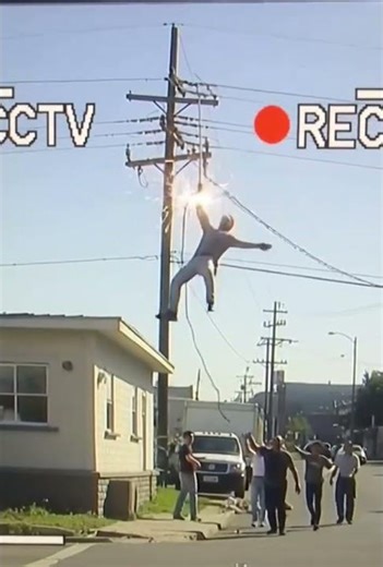 Terrifying Moment Caught on CCTV — Electrical Worker Shocked on Power Pole! #fail #viral