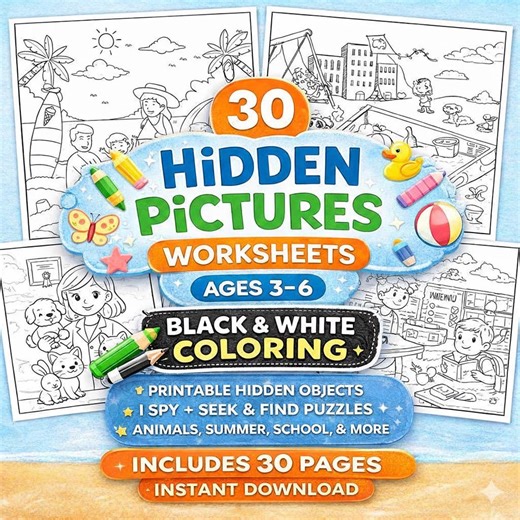Hidden Pictures Worksheets for Kids 3-5 Ages , Seek and Find Printable PDF - Etsy