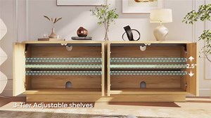 Bestier 63" Mid Century Modern TV Stand for Living Room, Wood Media Console Cabinet for TVs up to 70", Entertainment Center with 4 Arched Doors, Hidden Storage & Adjustable Shelves, Black