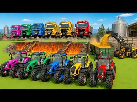 TRANSPORTING ALL COLORFUL TRACTORS OVER LAVA WITH MAN TRUCKS & LOADING 20 TON CORN🌽🚛 | FS22