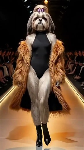 🐾 Shih Tzu inspired by Daniel Roseberry. Wild fur coat. Black halter. 🐻🖤