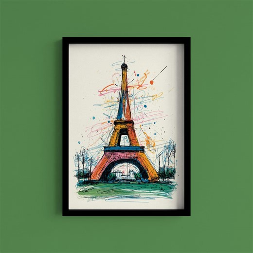 Colorful Eiffel Tower Art Print | Abstract Paris Poster | Digital Download - Etsy