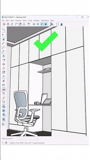 Multifunctional wardrobe design in SketchUp 2025! 🚪✨ Hidden storage + workspace in one smart unit.