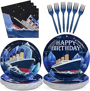 96Pcs Nautical Themed Party Supplies Ocean Navy Paper Plate and Napkins Tableware Sets Cruise Ship Classic Movie Decorations for Boys Men Baby Shower Anchor Beach Birthday Party, Serve 24