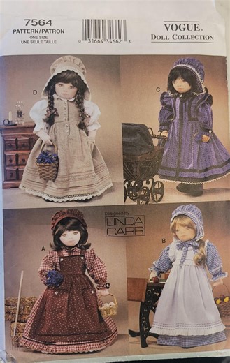 18 Inch Doll Clothes Pattern – Vintage Vogue 7564 Prairie Dress and Bonnet, Linda Carr, UNCUT - Etsy