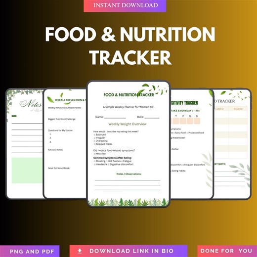 Meal and Nutrition Tracker - Daily Food Log Printable - PDF PNG Instant Download