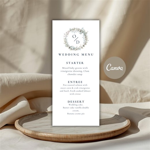 Editable Wedding Menu Template, Canva Reception Menu Card, Printable Dinner Menu, Digital Download Wedding Stationery - Etsy