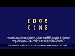 McDonald's Jeu Code Cine du 18/02 au 08/03 "1 menu = 1 cadeau" Publicité courte 0:15
