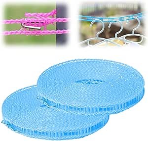 Easy Hang Clothesline, 2024 New Portable Clothesline for Outdoor & Home, Windproof Non-Slip Clothesline 32 ft Retractable Clothesline for Indoor Outdoor Travel Camping (Blue 2 PCS, 5 M)