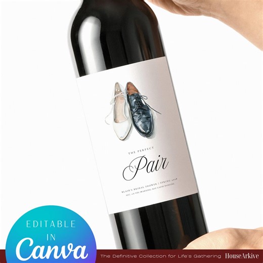 Bridal Shower Custom Wine Label | Watercolor Illustration Design (instant Download) - Etsy