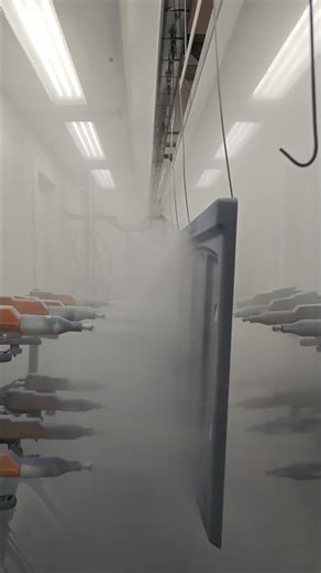 Enamel electrostatic powder coating line, automatic spraying.