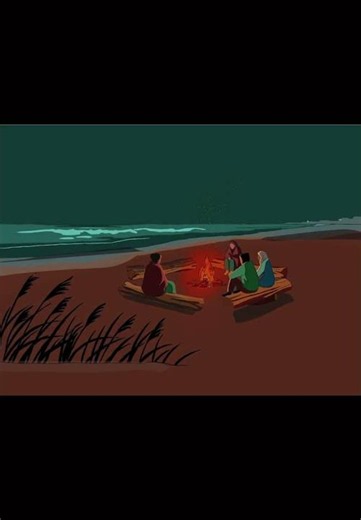 Cozy Campfire & Ocean Waves: Relaxing Night with Friends | Aesthetic Animation