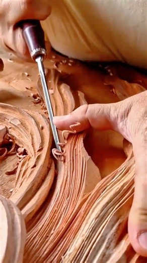 Intricate Traditional Wood Carving Process Using a Sharp Hand Chisel Tool