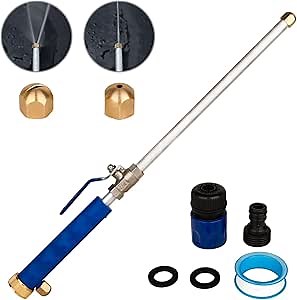 Hydro Jet Washer, 2-in-1 Hydro Jet Nozzle for Garden Hose，17 inches High Pressure Power Washer Wand with 2 Different Nozzles and Hose Quick Connectors for Gutter Patio Car Pet Window Glass