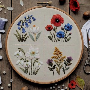 Floral Sampler Hand Embroidery Pattern | Beginner Botanical Hoop Art - Etsy