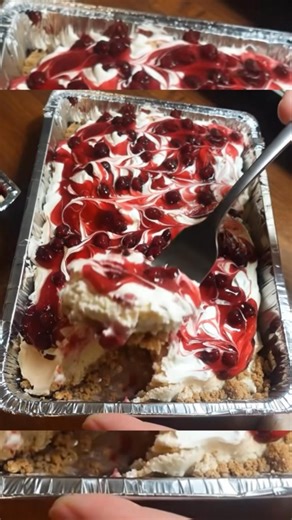 4.5K views · 24 reactions | This Cherry Cheesecake is pure heaven in every bite ✨ Creamy, sweet, and loaded with cherries — it just melts in your mouth!  Would you take a bite?  | Cooking & Baking | Facebook