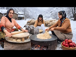 Cooking on a Snowy Day in the Village ❄️ Traditional Lunch, Saj Bread & Clay Oven Cake🥩🥧