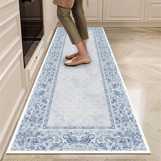 Blue Runner Rug Minimal Floral Pattern Hallway Carpet - Etsy